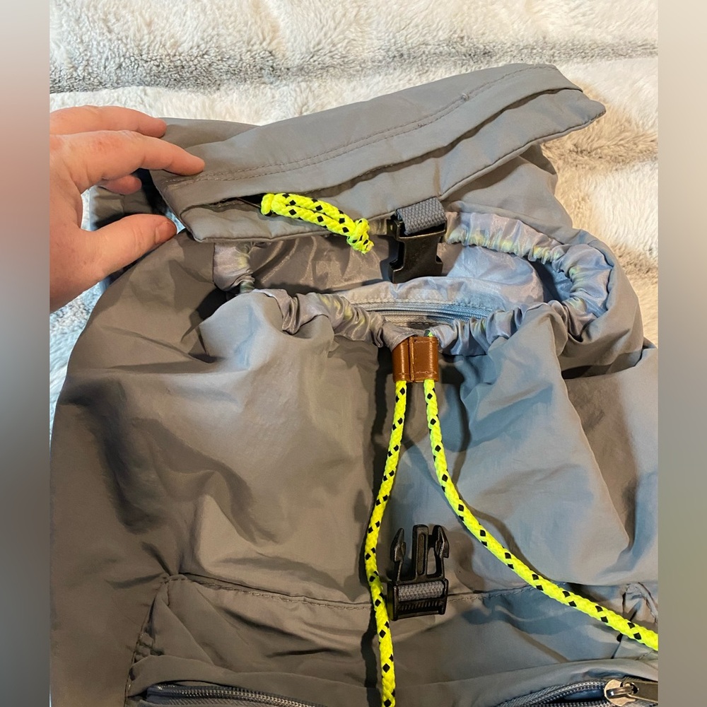 Grey Fold Over Drawstring Backpack - image 2